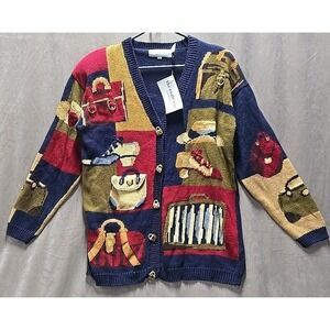 Vintage 1994 Eagle's Eye Cardigan‎ Sweater Accessories Purse Shoes Belt Sz Small